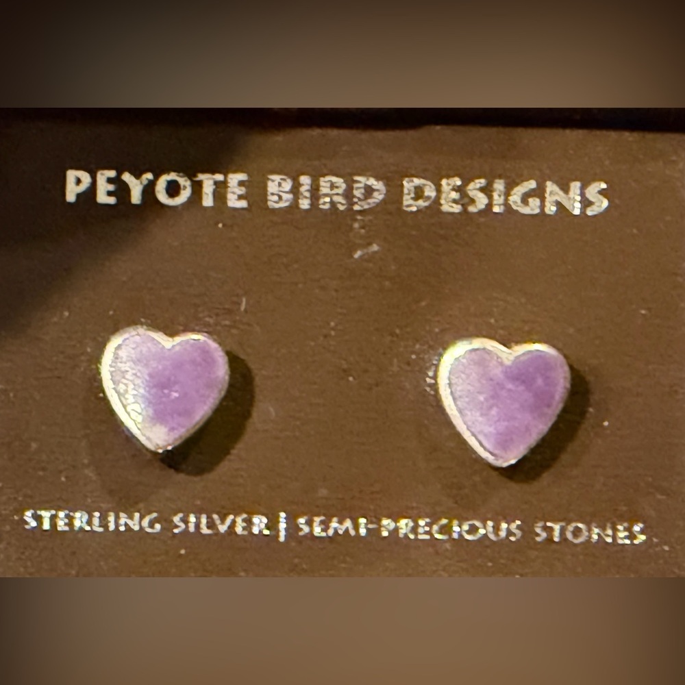 Peyote Bird Sterling Silver Purple Heart Earrings